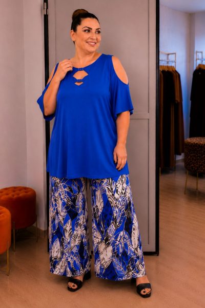 Μπλούζα με λέιζερ κοψίματα | Μπλε ηλεκτρίκ | Plus Size - Image 3