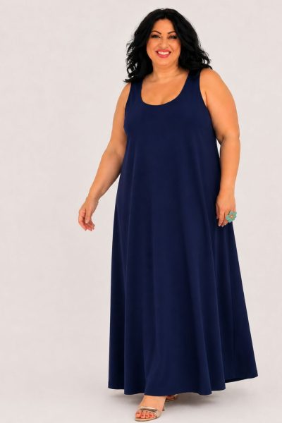 Φόρεμα με φαρδιά τιράντα | Μπλε σκούρο | Plus Size - Image 2