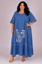 Φόρεμα Denim Look με Καλλιτεχνικό Print | Blue Jean | Plus Size