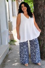 Σετ Αμάνικο Τοπ & Εμπριμέ Παντελόνα Navy | Plus Size