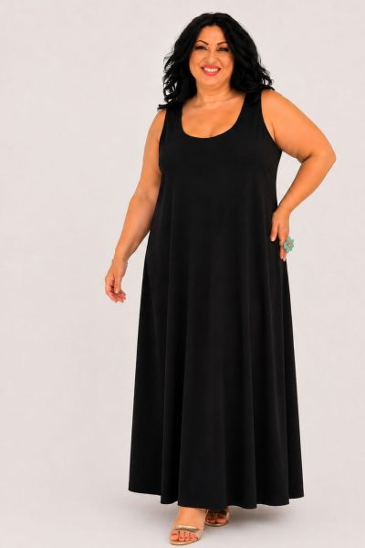 Φόρεμα με φαρδιά τιράντα | Μαύρο | Plus Size
