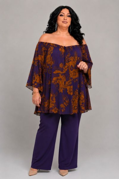 Plus Size Εμπριμέ Μπλούζα σε Άλφα Γραμμή - Image 2