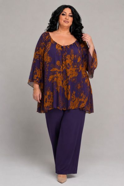 Plus Size Εμπριμέ Μπλούζα σε Άλφα Γραμμή - Image 3