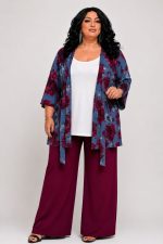 Plus Size Εμπριμέ Κιμονό με Αποσπώμενη Ζώνη – Μπορντό Floral