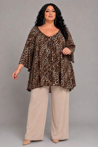 Μπλούζα Animal Print με Καμπανιζέ Μανίκια | Plus Size