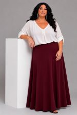 Maxi Plus Size Φούστα σε Α Γραμμή | Μπορντό