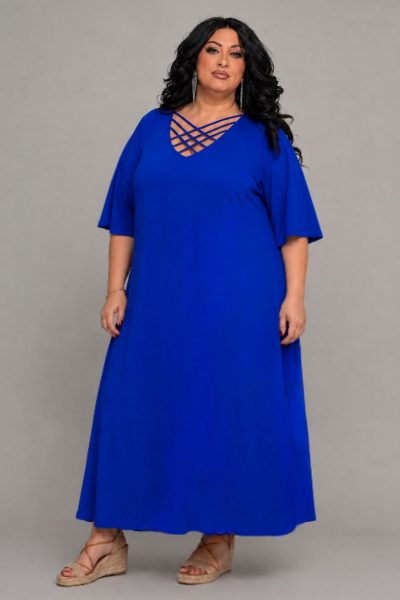Φόρεμα Με Χιαστί Ντεκολτέ | Μπλε ηλεκτρίκ | Plus Size