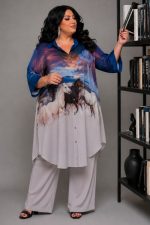 Μακριά Plus Size Πουκαμίσα με Εντυπωσιακό Print