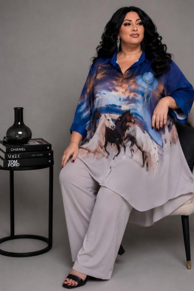 Μακριά Plus Size Πουκαμίσα με Εντυπωσιακό Print - Image 2