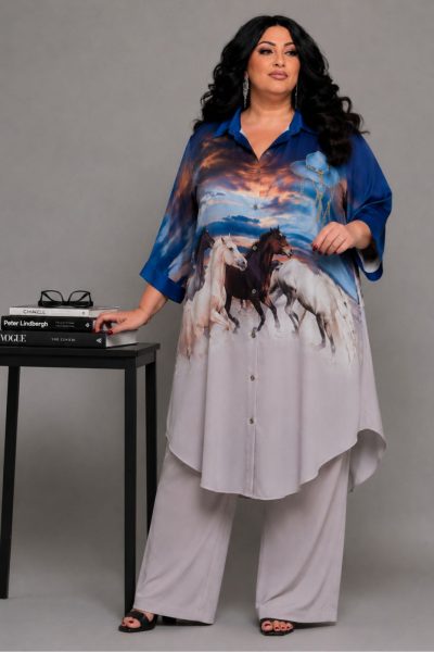 Μακριά Plus Size Πουκαμίσα με Εντυπωσιακό Print - Image 3