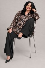 Σατινέ Animal Print Πουκάμισο σε Καφέ & Μπεζ Αποχρώσεις Plus Size