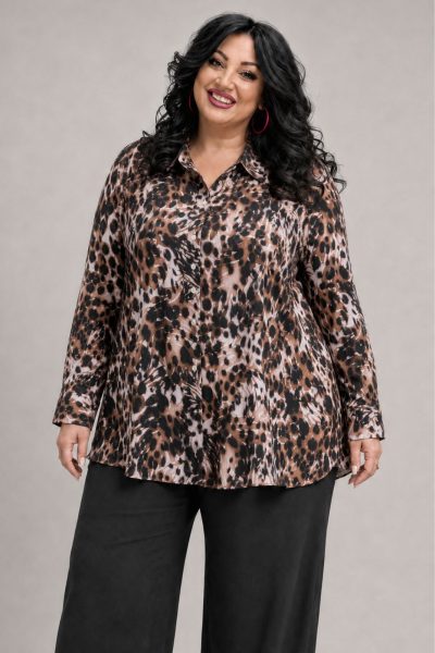 Σατινέ Animal Print Πουκάμισο σε Καφέ & Μπεζ Αποχρώσεις Plus Size - Image 2