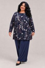 Plus Size Μπλούζα Μπλε Εμπριμέ σε Άνετη Γραμμή