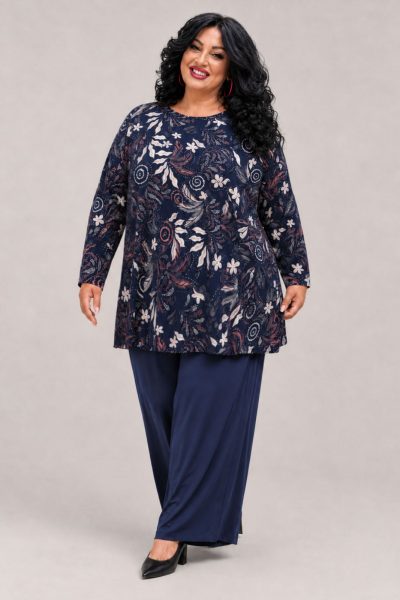 Plus Size Μπλούζα Μπλε Εμπριμέ σε Άνετη Γραμμή