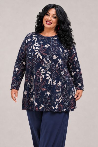 Plus Size Μπλούζα Μπλε Εμπριμέ σε Άνετη Γραμμή - Image 2