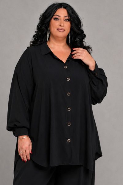 Plus Size Μαύρο Σετ με Πουκάμισο & Παντελόνι σε Άνετη Γραμμή - Image 2