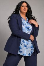 Plus Size Μπλε Φλοράλ Πουκαμίσο - Άνετη Χυτή Γραμμή