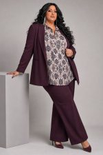 Plus Size Εμπριμέ Πουκάμισο με Ethnic Μοτίβο | Μπεζ & Μπορντό