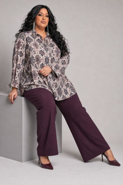 Plus Size Εμπριμέ Πουκάμισο με Ethnic Μοτίβο | Μπεζ & Μπορντό - Image 2