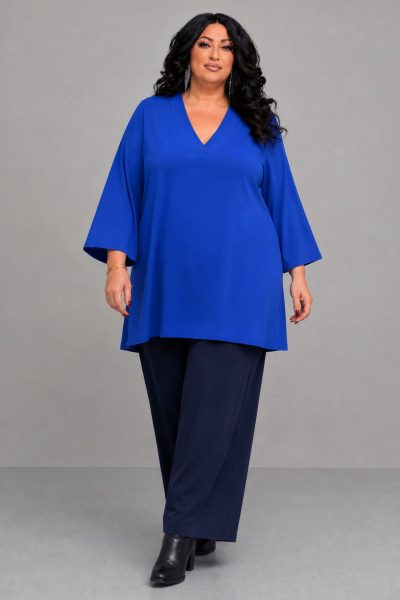 Plus Size Μπλε Ηλεκτρίκ Μπλούζα με V | Ελαστική Βισκόζη - Image 2