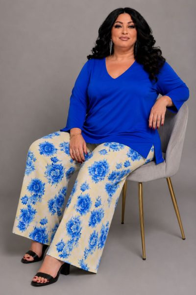 Plus Size Εμπριμέ Παντελόνα από Ελαστικό Μαγιόπανο με Λάστιχο στη Μέση