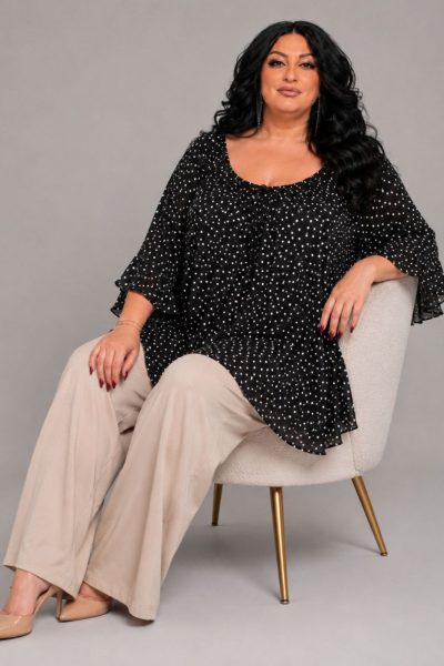 Πουά Μπλούζα με Καμπανιζέ Μανίκια | Plus Size - Image 2