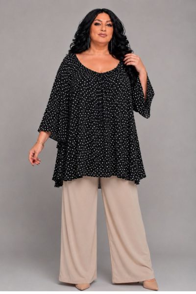 Πουά Μπλούζα με Καμπανιζέ Μανίκια | Plus Size