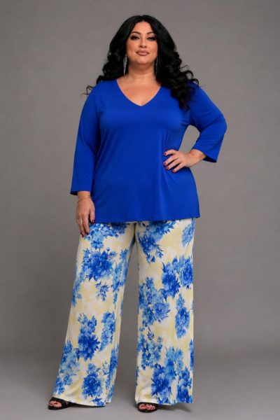Plus Size Εμπριμέ Παντελόνα από Ελαστικό Μαγιόπανο με Λάστιχο στη Μέση - Image 2